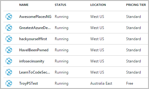 Azure的网站列表